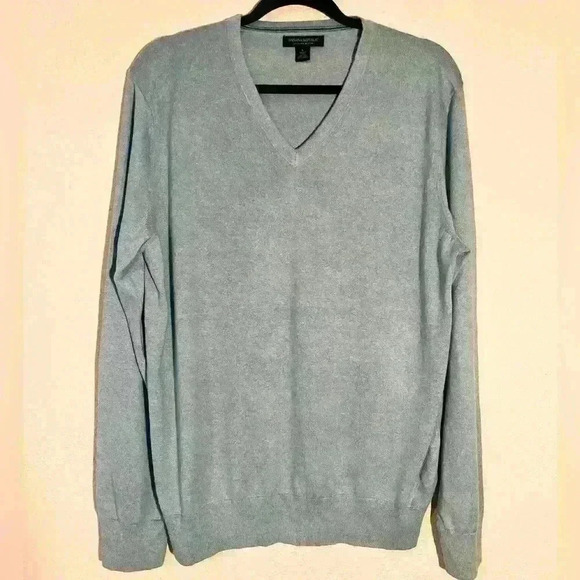 Banana Republic Blue Sweater V-neck Silk Cashmere Luxury Blend Pullover Mens L - Picture 1 of 4